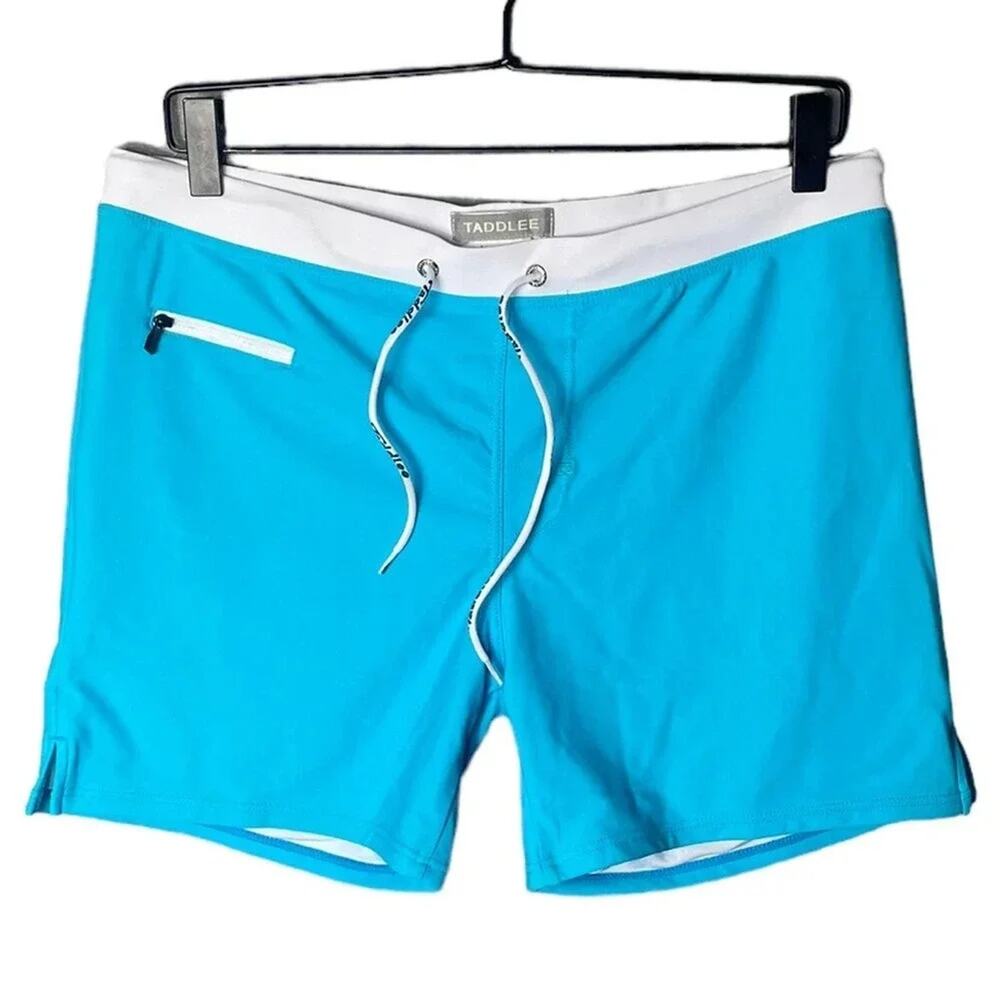 Taddlee Men’s Square Cut Swim Boxer Trunks Size US XL in Light Blue / White
